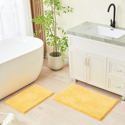 Upgraded Shaggy Bath mat for Bathroom Non Slip 15.7" X 23.6", Super Soft Quick Dry Bath Rugs, Fluffy Plush Bathroom Rugs Machine Washable, Bright Yellow