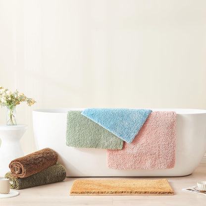 Upgraded Shaggy Bath mat for Bathroom Non Slip 15.7" X 23.6", Super Soft Quick Dry Bath Rugs, Fluffy Plush Bathroom Rugs Machine Washable, Bright Yellow