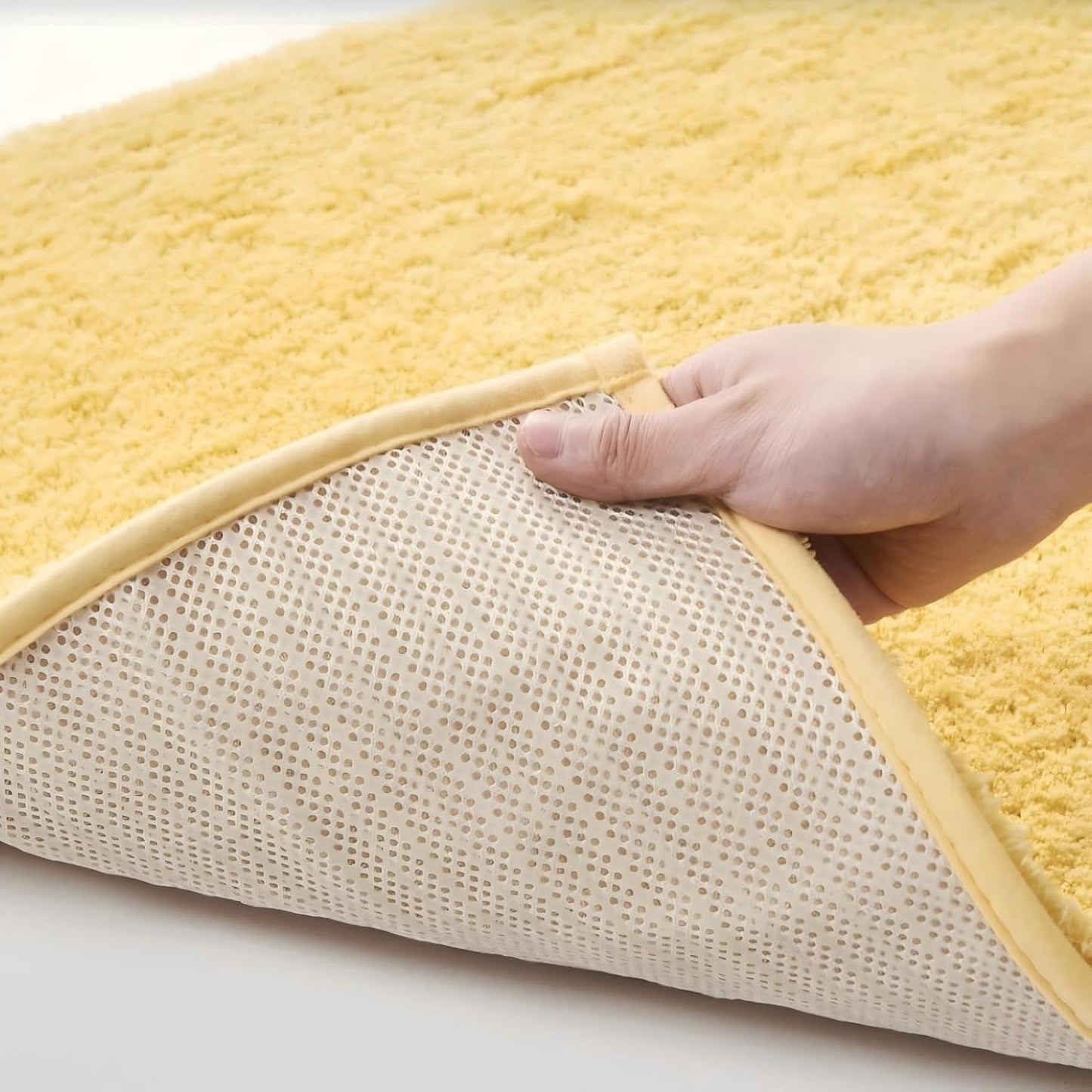 Upgraded Shaggy Bath mat for Bathroom Non Slip 15.7" X 23.6", Super Soft Quick Dry Bath Rugs, Fluffy Plush Bathroom Rugs Machine Washable, Bright Yellow