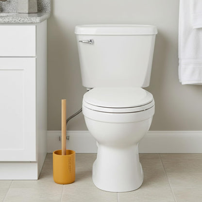 Compact Mustard Yellow Toilet Brush & Holder Set, Bamboo Handle | Deep Clean, Stiff Bristles, Drip Base, Modern Decor, Concealed Holder, Powder Room, Daily Toilet Cleaning