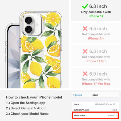for iPhone 17 Case | Military Grade 6.6ft Drop Tested | Camera Control | Clear with Lemon Design