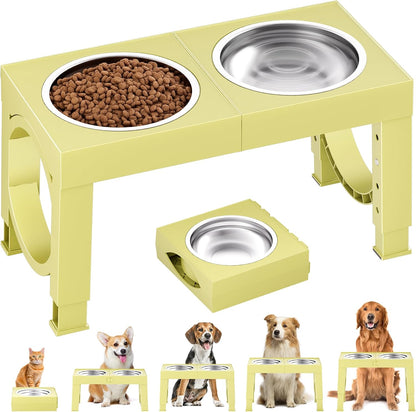 XIAZ Elevated Dog Bowls Large Breed Raised Dogs Bowl Stand Large/Medium Sized Dog Stainless Steel Food Water Bowl Stands 5 Heights Adjustable 9/11/12/15in Pet Feeder Dish Station