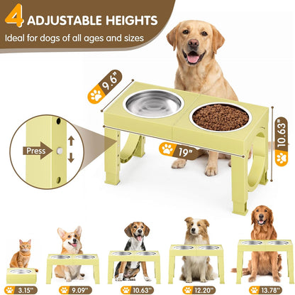 XIAZ Elevated Dog Bowls Large Breed Raised Dogs Bowl Stand Large/Medium Sized Dog Stainless Steel Food Water Bowl Stands 5 Heights Adjustable 9/11/12/15in Pet Feeder Dish Station