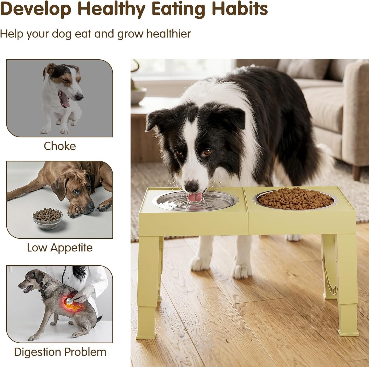 XIAZ Elevated Dog Bowls Large Breed Raised Dogs Bowl Stand Large/Medium Sized Dog Stainless Steel Food Water Bowl Stands 5 Heights Adjustable 9/11/12/15in Pet Feeder Dish Station