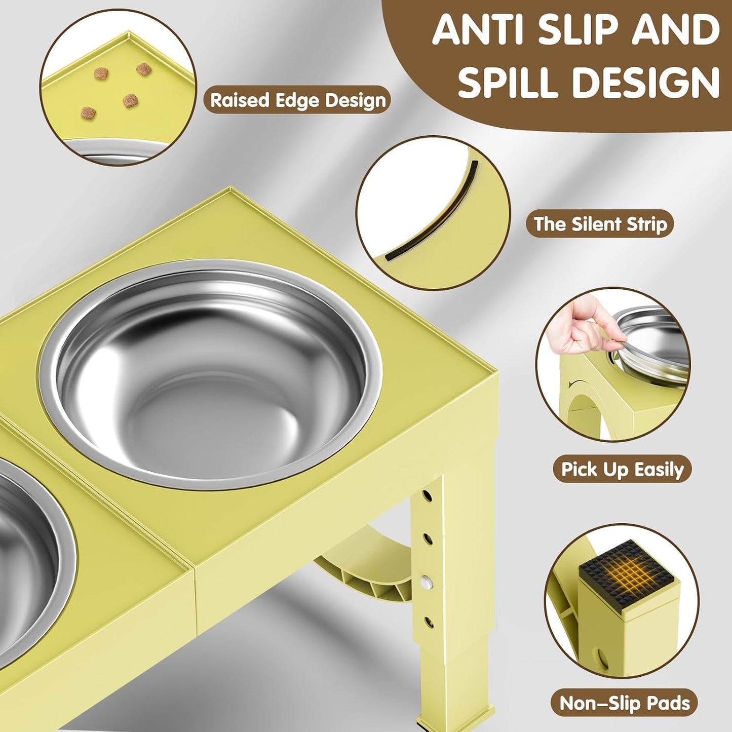 XIAZ Elevated Dog Bowls Large Breed Raised Dogs Bowl Stand Large/Medium Sized Dog Stainless Steel Food Water Bowl Stands 5 Heights Adjustable 9/11/12/15in Pet Feeder Dish Station