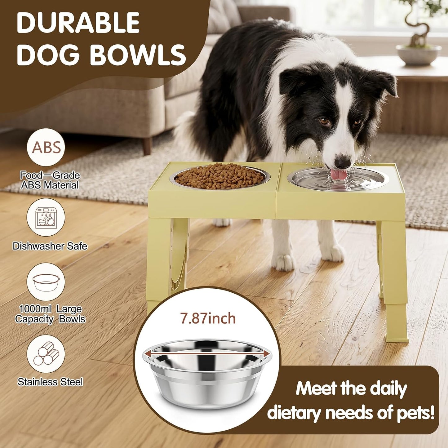 XIAZ Elevated Dog Bowls Large Breed Raised Dogs Bowl Stand Large/Medium Sized Dog Stainless Steel Food Water Bowl Stands 5 Heights Adjustable 9/11/12/15in Pet Feeder Dish Station