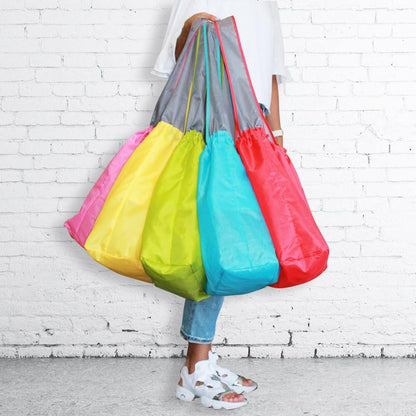 1 Pack Ripstop Nylon Foldable Reusable Grocery Shopping Bag with Pouch & Inner Pocket, Draw-String