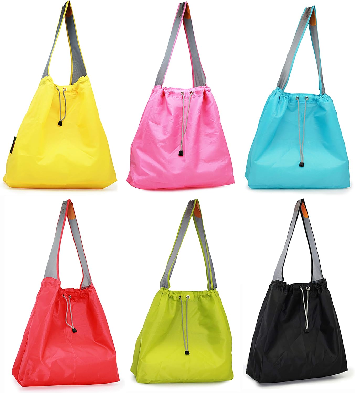1 Pack Ripstop Nylon Foldable Reusable Grocery Shopping Bag with Pouch & Inner Pocket, Draw-String
