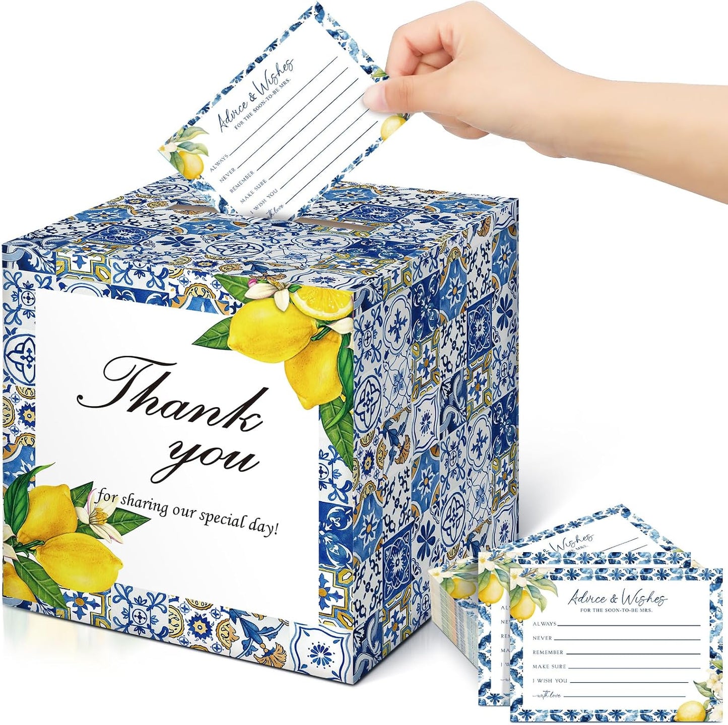 37 Pcs Lemon Advice and Wishes Cards for the Mr and Mrs Amalfi Coast Paper Blessing Collection Box Mediterranean Wedding Party Favors Bridal Shower Gift for Reception Engagement Decoration