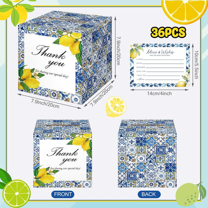 37 Pcs Lemon Advice and Wishes Cards for the Mr and Mrs Amalfi Coast Paper Blessing Collection Box Mediterranean Wedding Party Favors Bridal Shower Gift for Reception Engagement Decoration
