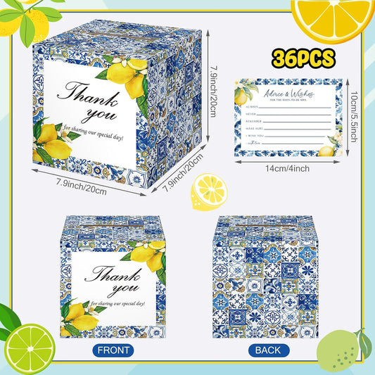 37 Pcs Lemon Advice and Wishes Cards for the Mr and Mrs Amalfi Coast Paper Blessing Collection Box Mediterranean Wedding Party Favors Bridal Shower Gift for Reception Engagement Decoration