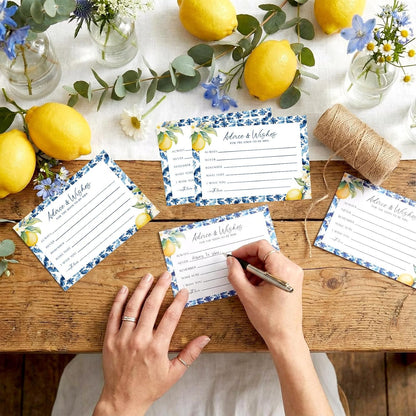 37 Pcs Lemon Advice and Wishes Cards for the Mr and Mrs Amalfi Coast Paper Blessing Collection Box Mediterranean Wedding Party Favors Bridal Shower Gift for Reception Engagement Decoration
