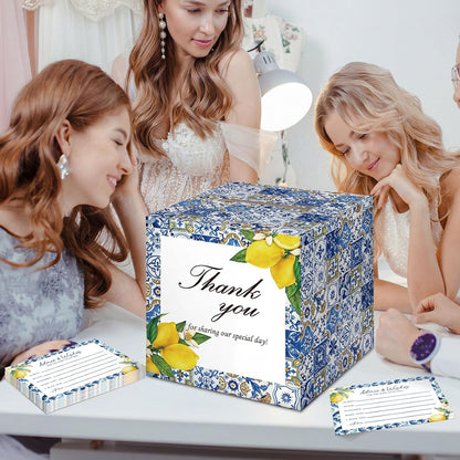 37 Pcs Lemon Advice and Wishes Cards for the Mr and Mrs Amalfi Coast Paper Blessing Collection Box Mediterranean Wedding Party Favors Bridal Shower Gift for Reception Engagement Decoration