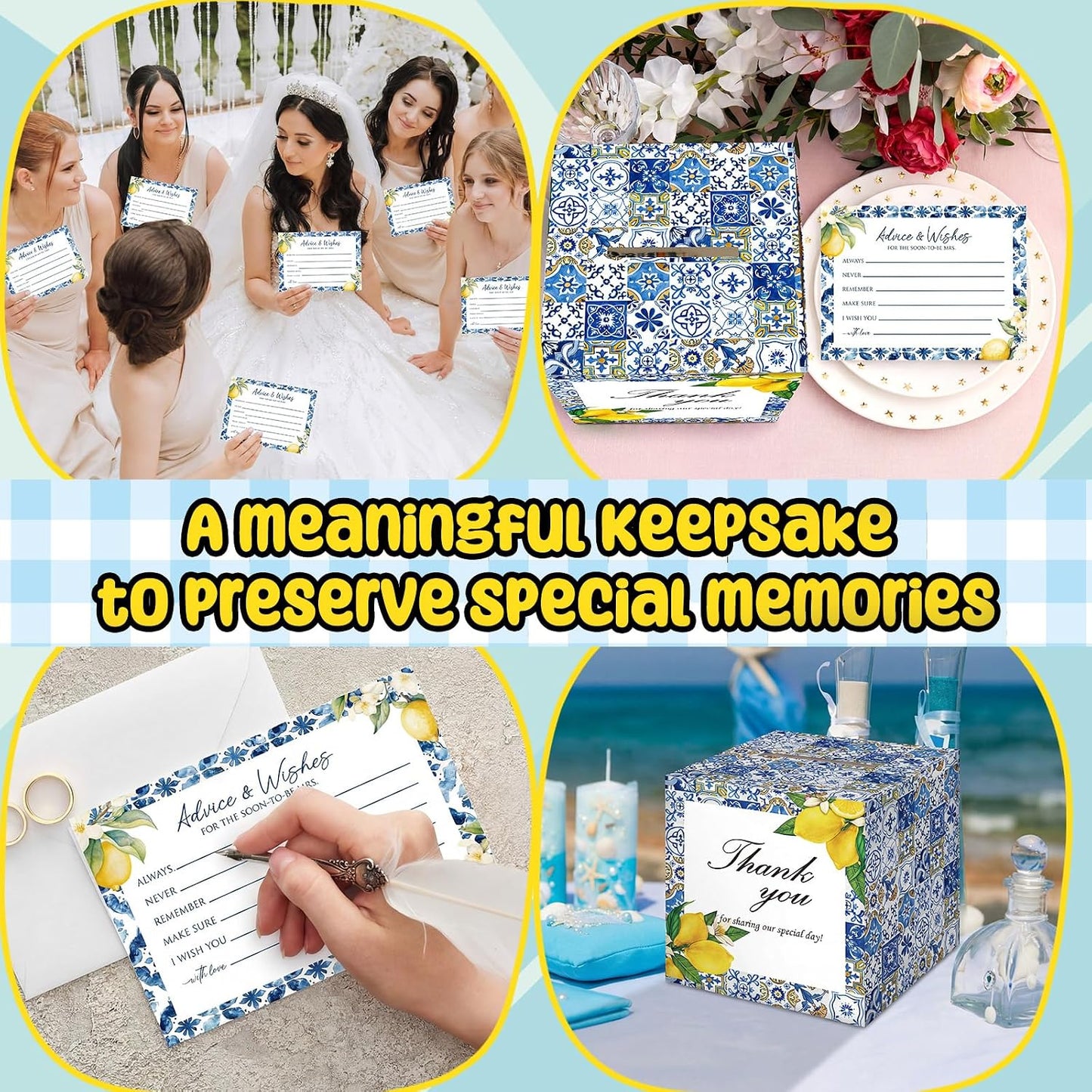 37 Pcs Lemon Advice and Wishes Cards for the Mr and Mrs Amalfi Coast Paper Blessing Collection Box Mediterranean Wedding Party Favors Bridal Shower Gift for Reception Engagement Decoration