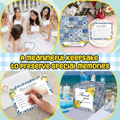 37 Pcs Lemon Advice and Wishes Cards for the Mr and Mrs Amalfi Coast Paper Blessing Collection Box Mediterranean Wedding Party Favors Bridal Shower Gift for Reception Engagement Decoration