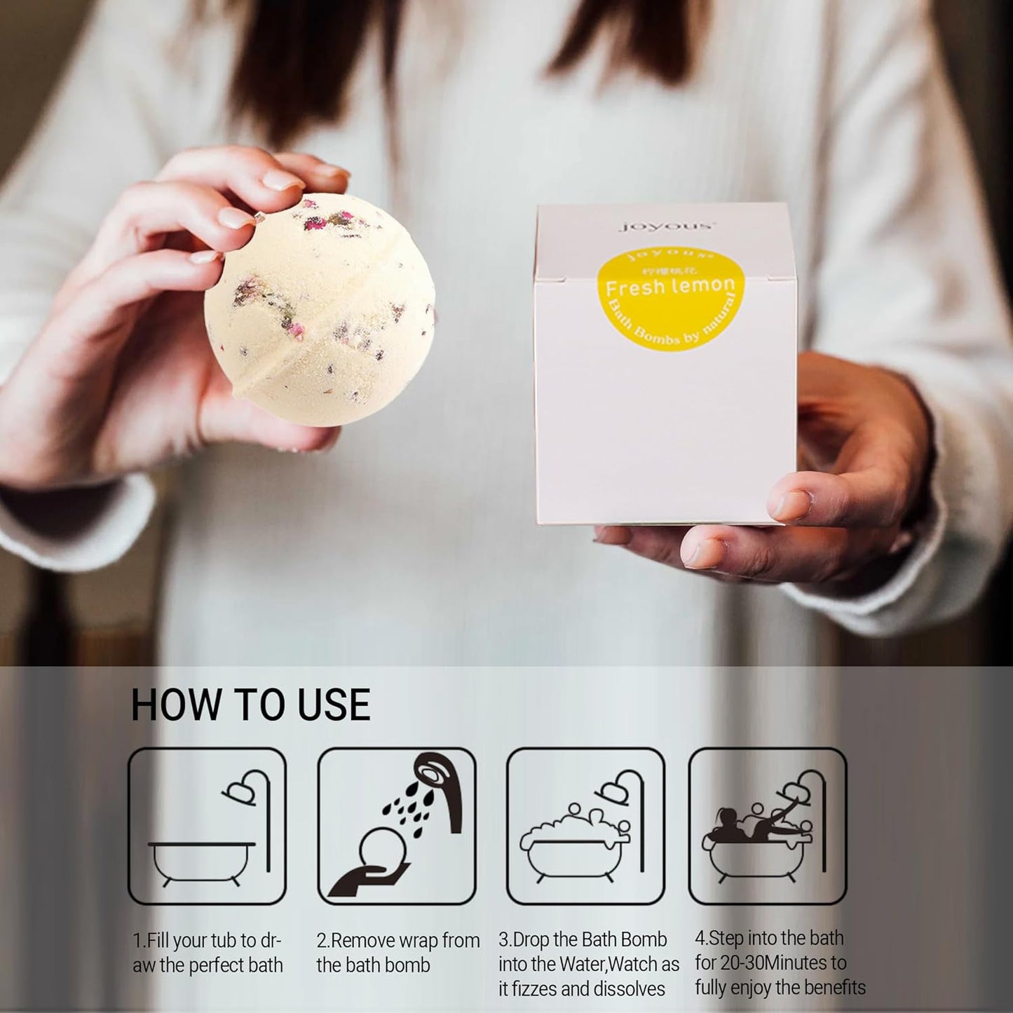 Bath Bombs for Women Spa Gift Set with Lemon Oils Sea Salt Relaxing Birthday Gift for Her Bubble Bath Skincare