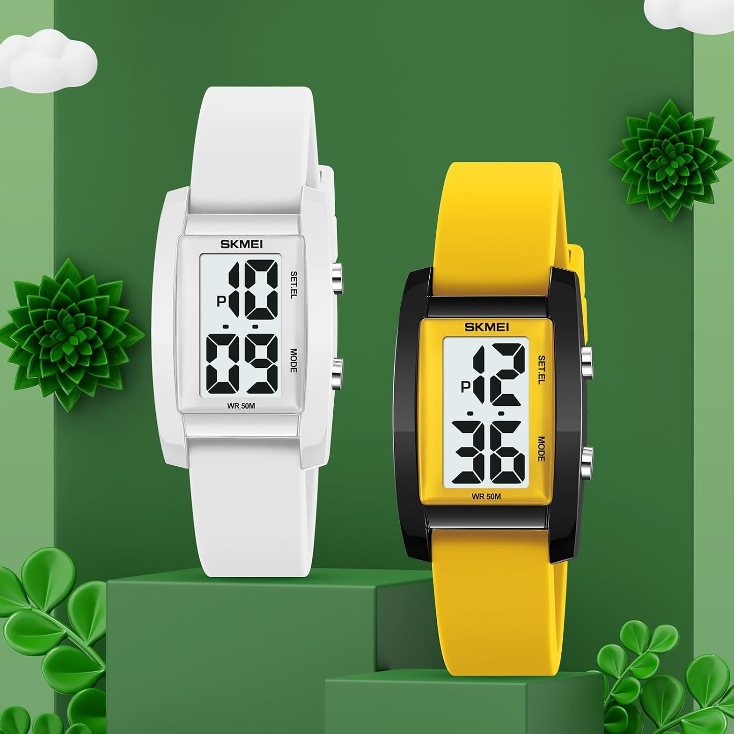 Gosasa Fashion Women’s Men's Digital Big Numbers LED Watches | Unisex Sport Casual Wrist Watch,Rectangular Face, Waterproof ,Silicone Strap,EL Backlight