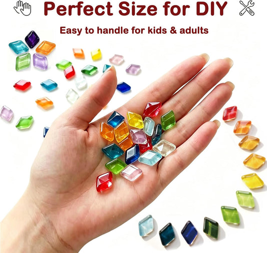 2.2lbs Mixed Colors Diamond Glass Mosaic Tiles, DIY Mosaic Tiles for Crafts | Crystal Stained Glass Tiles, Children Handmade DIY Art Craft Projects for Home Decoration