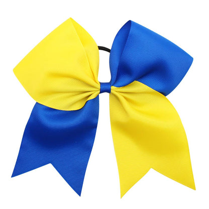16PCS 8" Large Cheer Hair Bows Ponytail Holder Elastic Band Handmade for Cheerleading Teen Girls College Sports (Royal Blue/Yellow, 1 Count (Pack of 16))