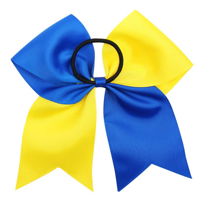 16PCS 8" Large Cheer Hair Bows Ponytail Holder Elastic Band Handmade for Cheerleading Teen Girls College Sports (Royal Blue/Yellow, 1 Count (Pack of 16))