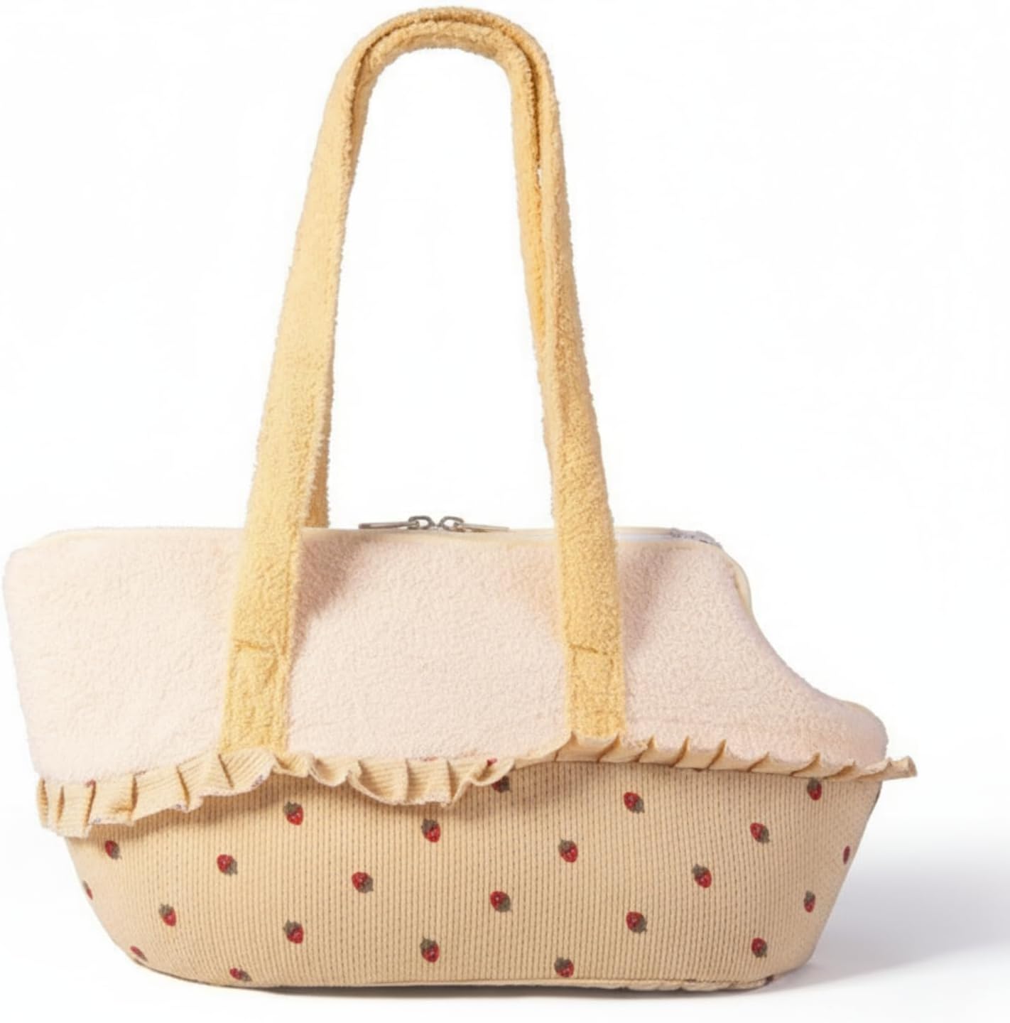 Cat Carrier Bag with Ruffle Trim – Soft Corduroy Pet Travel Bag for Small Cats, Cute Polka Dot Design for Walking Outdoors (Yellow)