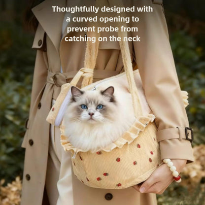 Cat Carrier Bag with Ruffle Trim – Soft Corduroy Pet Travel Bag for Small Cats, Cute Polka Dot Design for Walking Outdoors (Yellow)