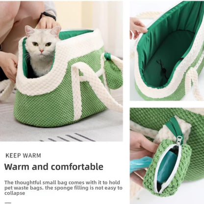 Cat Carrier Bag with Ruffle Trim – Soft Corduroy Pet Travel Bag for Small Cats, Cute Polka Dot Design for Walking Outdoors (Yellow)