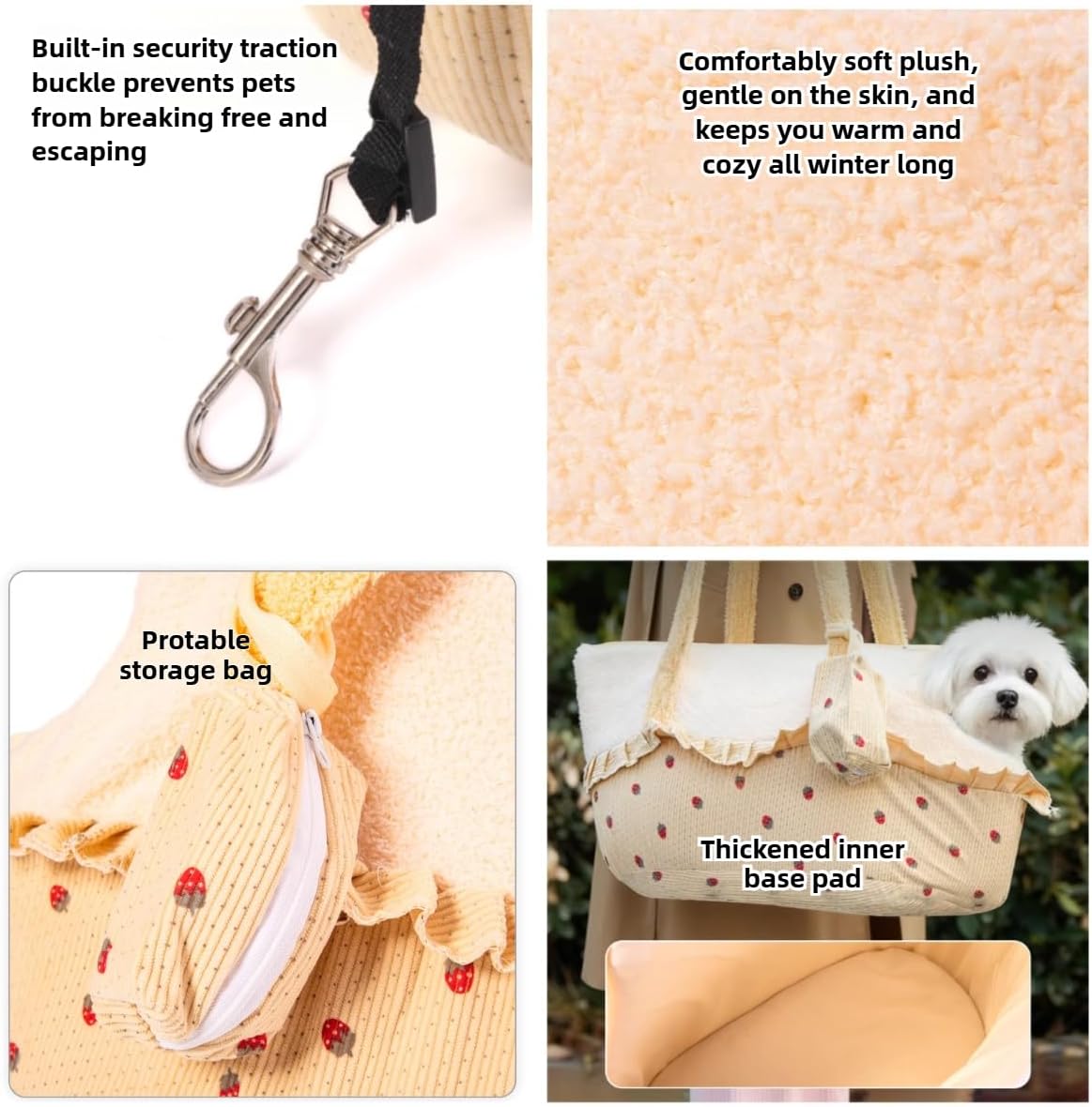 Cat Carrier Bag with Ruffle Trim – Soft Corduroy Pet Travel Bag for Small Cats, Cute Polka Dot Design for Walking Outdoors (Yellow)