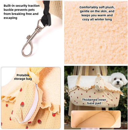 Cat Carrier Bag with Ruffle Trim – Soft Corduroy Pet Travel Bag for Small Cats, Cute Polka Dot Design for Walking Outdoors (Yellow)