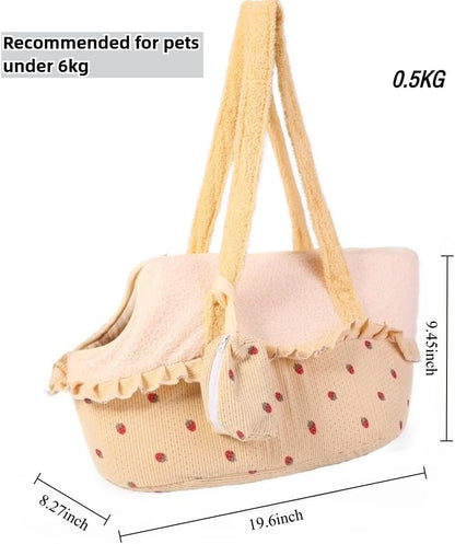 Cat Carrier Bag with Ruffle Trim – Soft Corduroy Pet Travel Bag for Small Cats, Cute Polka Dot Design for Walking Outdoors (Yellow)