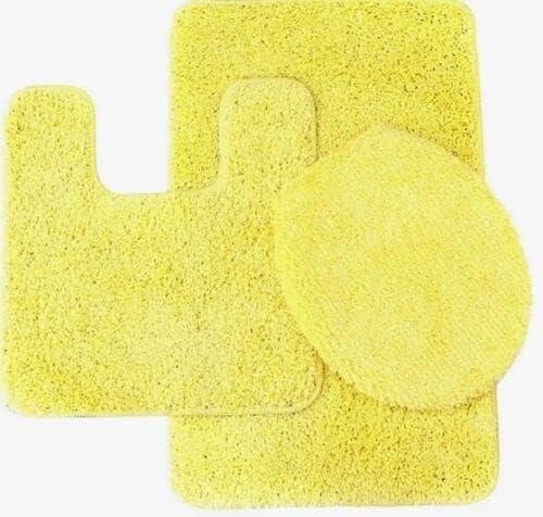 #6 Bath Mat, Contour Mat, and Lid Cover, with Rubber Backing Bathroom Set 3 Piece Solid Assorted Colors (Yellow)