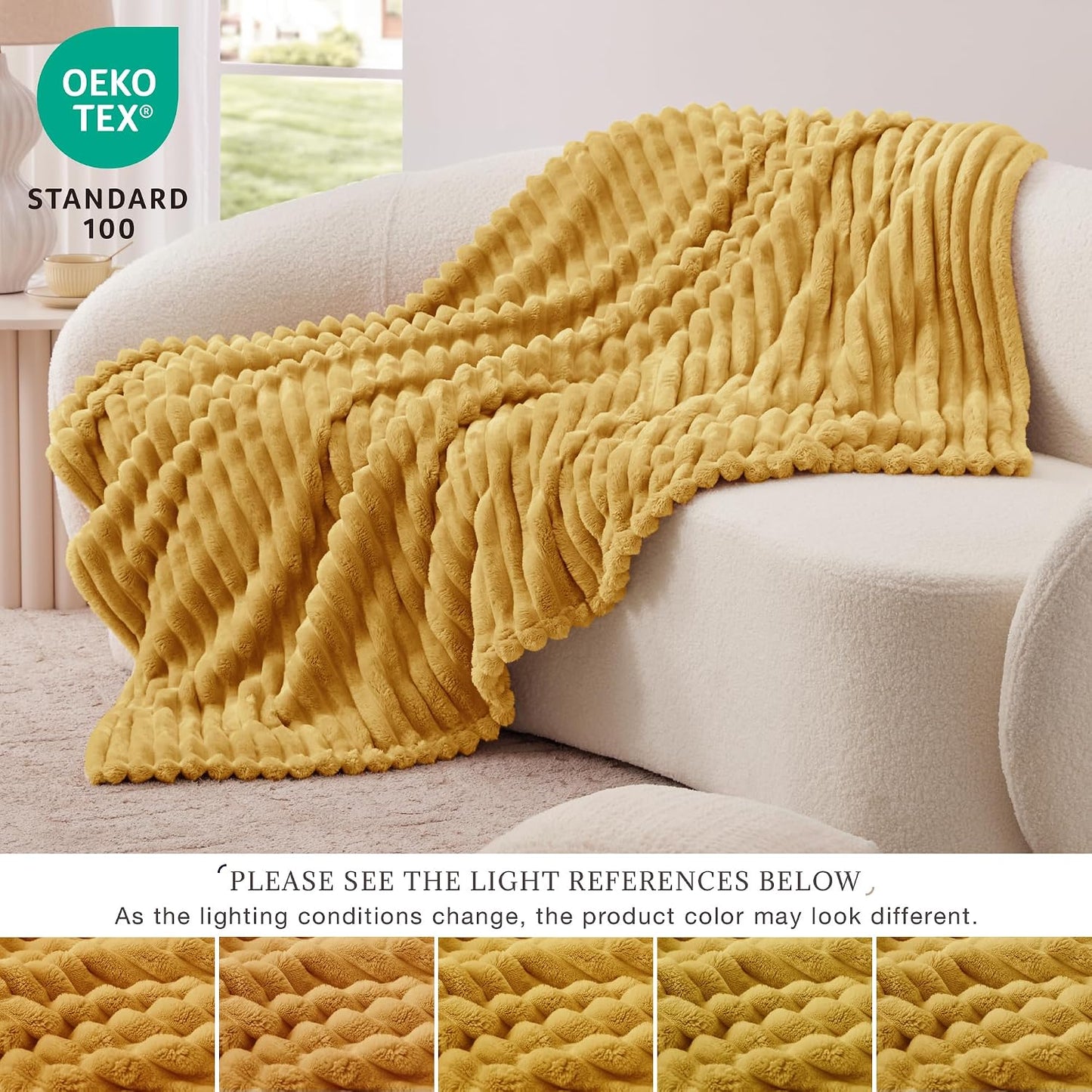 EXQ Home Gentle Soft Fleece Throw Blanket – Cozy Lightweight Blanket for Couch Bed – All-Season Warm Fuzzy Flannel Blanket for Women Mom Her – Gifts for Birthday(50"x60",Mustard Yellow)
