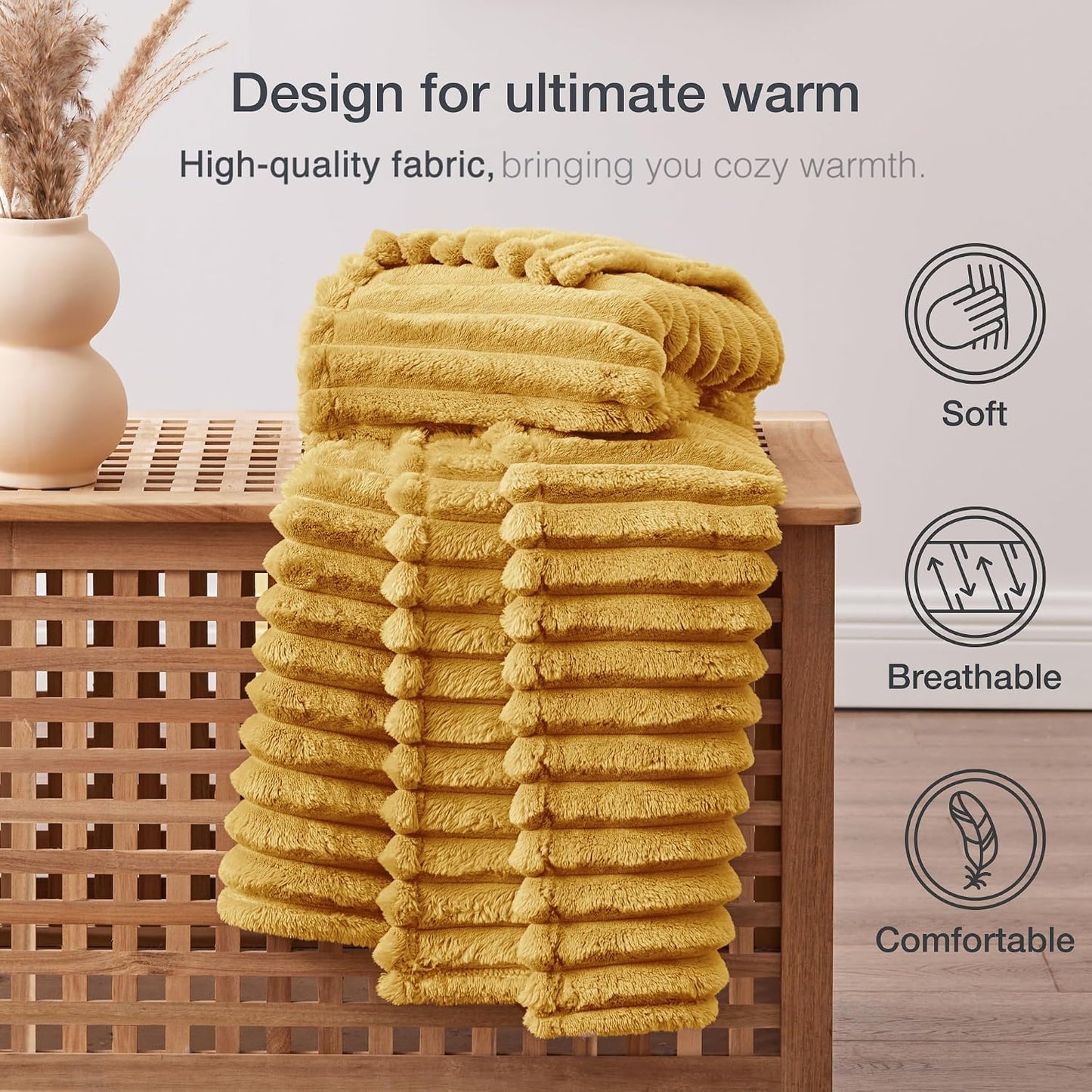 EXQ Home Gentle Soft Fleece Throw Blanket – Cozy Lightweight Blanket for Couch Bed – All-Season Warm Fuzzy Flannel Blanket for Women Mom Her – Gifts for Birthday(50"x60",Mustard Yellow)
