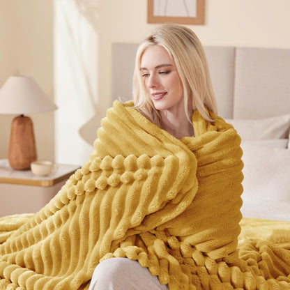 EXQ Home Gentle Soft Fleece Throw Blanket – Cozy Lightweight Blanket for Couch Bed – All-Season Warm Fuzzy Flannel Blanket for Women Mom Her – Gifts for Birthday(50"x60",Mustard Yellow)
