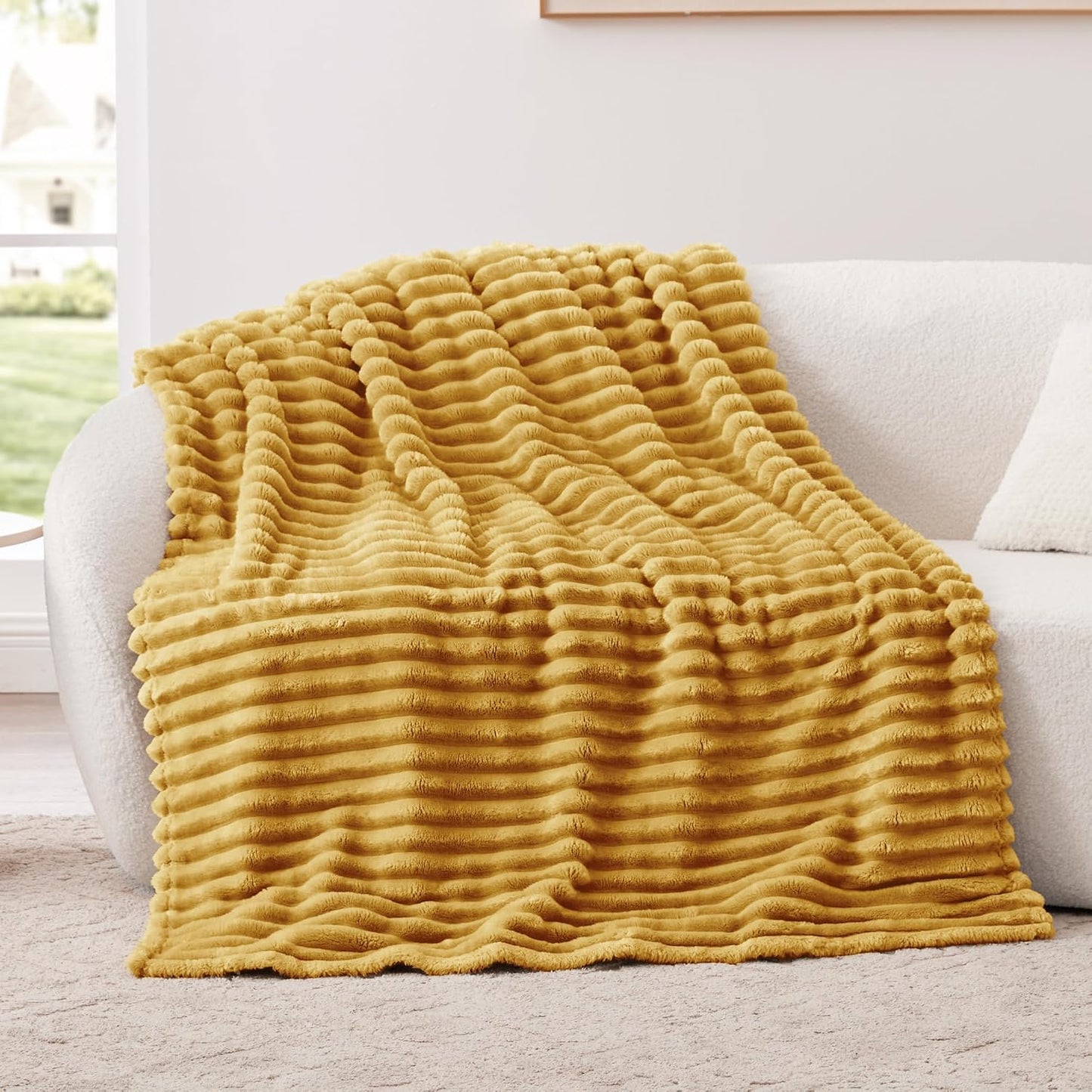 EXQ Home Gentle Soft Fleece Throw Blanket – Cozy Lightweight Blanket for Couch Bed – All-Season Warm Fuzzy Flannel Blanket for Women Mom Her – Gifts for Birthday(50"x60",Mustard Yellow)