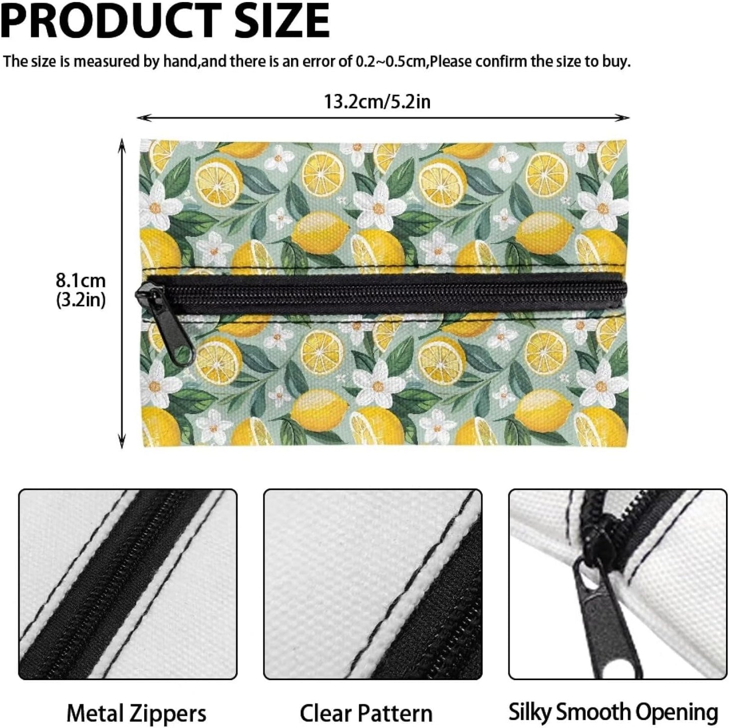 Lemon Print Tissue Holder Pouches Reusable Pocket Tissue Holder for Purse Fabric Purse Zipper Enclosed Tissue Holder for Purse Soft Coins Tissue Pouch for Bag Car Office Home