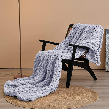 Chunky Knit Blanket Throw, Hand Knitted Chenille Throw Blanket, Soft Thick Yarn Cable Knit Blanket, Cute Crochet Throw Blankets for Couch Bed,Yellow,50 * 50 cm