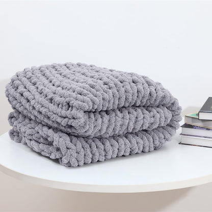 Chunky Knit Blanket Throw, Hand Knitted Chenille Throw Blanket, Soft Thick Yarn Cable Knit Blanket, Cute Crochet Throw Blankets for Couch Bed,Yellow,50 * 50 cm