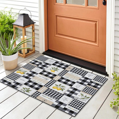 Area Rug 2'x3' Farmhouse Lemon Checkered Washable | Living Room Rug Rustic Patchwork Non-Slip Soft Low Pile Carpet
