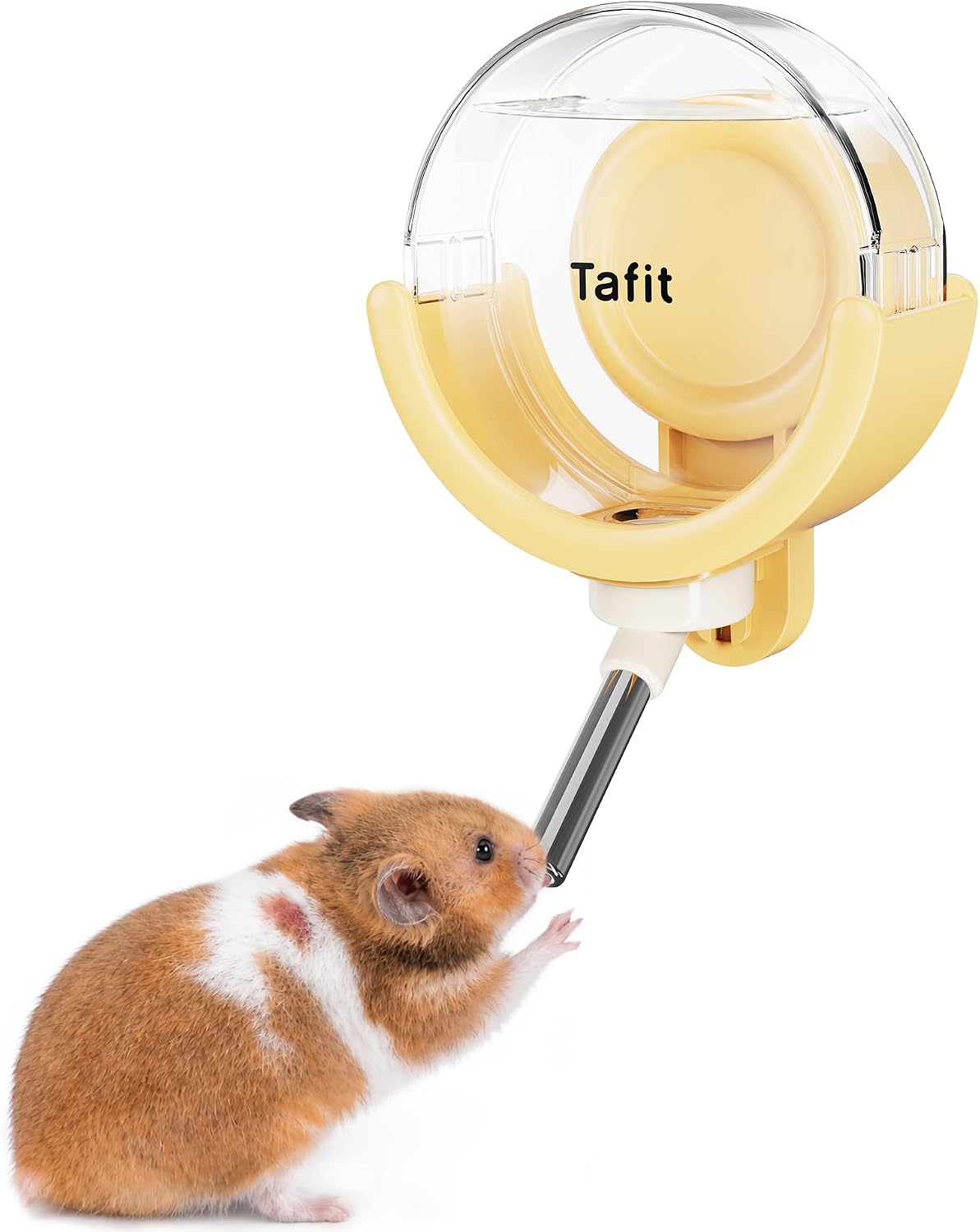 Hamster Water Bottle with Magnetic Holder, Freestanding Water Feeder for Glass Tanks, No-Drip Water Dispenser for Syrian & Dwarf Hamsters, Gerbils, Mice, Rats, Degus (Yellow, 150ml / 5.07 fl oz)