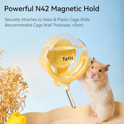 Hamster Water Bottle with Magnetic Holder, Freestanding Water Feeder for Glass Tanks, No-Drip Water Dispenser for Syrian & Dwarf Hamsters, Gerbils, Mice, Rats, Degus (Yellow, 150ml / 5.07 fl oz)