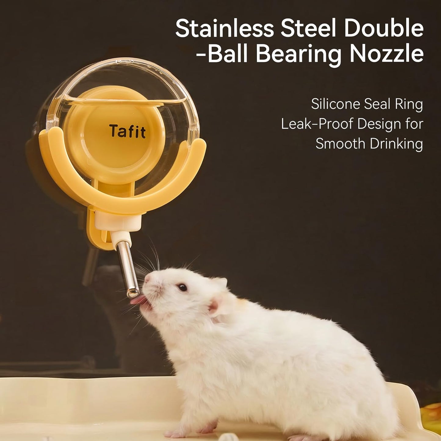 Hamster Water Bottle with Magnetic Holder, Freestanding Water Feeder for Glass Tanks, No-Drip Water Dispenser for Syrian & Dwarf Hamsters, Gerbils, Mice, Rats, Degus (Yellow, 150ml / 5.07 fl oz)