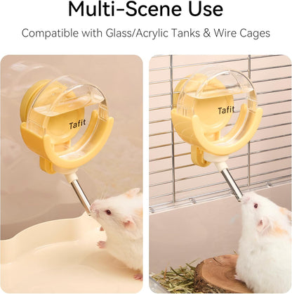 Hamster Water Bottle with Magnetic Holder, Freestanding Water Feeder for Glass Tanks, No-Drip Water Dispenser for Syrian & Dwarf Hamsters, Gerbils, Mice, Rats, Degus (Yellow, 150ml / 5.07 fl oz)