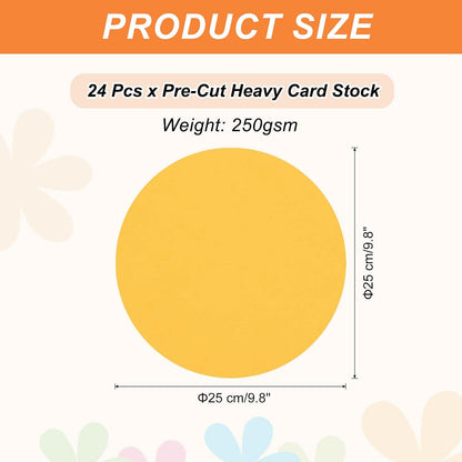 24 Pcs Circle Card Stock, 9.8 Inch Round Cutouts Paper Thick Cardboard Circles for Crafts Paint Supply DIY Projects Bulletin Board Decor, Yellow