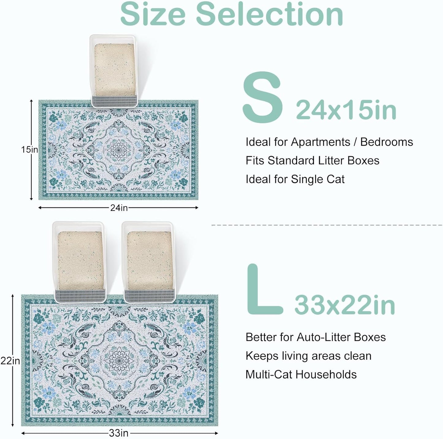 24"x15" Cat Litter Mat Waterproof Non-Slip Litter Trapping Pad | Soft Mesh Litter Box Mat With A Decorative Pattern Captures Scatter Effectively To Keep Floors Clean And Tidy
