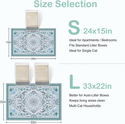 24"x15" Cat Litter Mat Waterproof Non-Slip Litter Trapping Pad | Soft Mesh Litter Box Mat With A Decorative Pattern Captures Scatter Effectively To Keep Floors Clean And Tidy