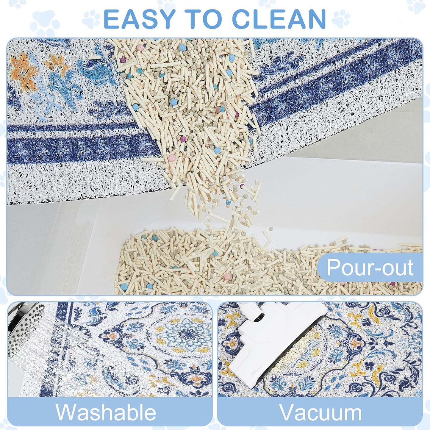 24"x15" Cat Litter Mat Waterproof Non-Slip Litter Trapping Pad | Soft Mesh Litter Box Mat With A Decorative Pattern Captures Scatter Effectively To Keep Floors Clean And Tidy