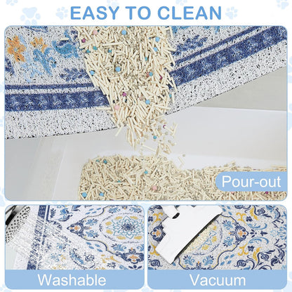 24"x15" Cat Litter Mat Waterproof Non-Slip Litter Trapping Pad | Soft Mesh Litter Box Mat With A Decorative Pattern Captures Scatter Effectively To Keep Floors Clean And Tidy