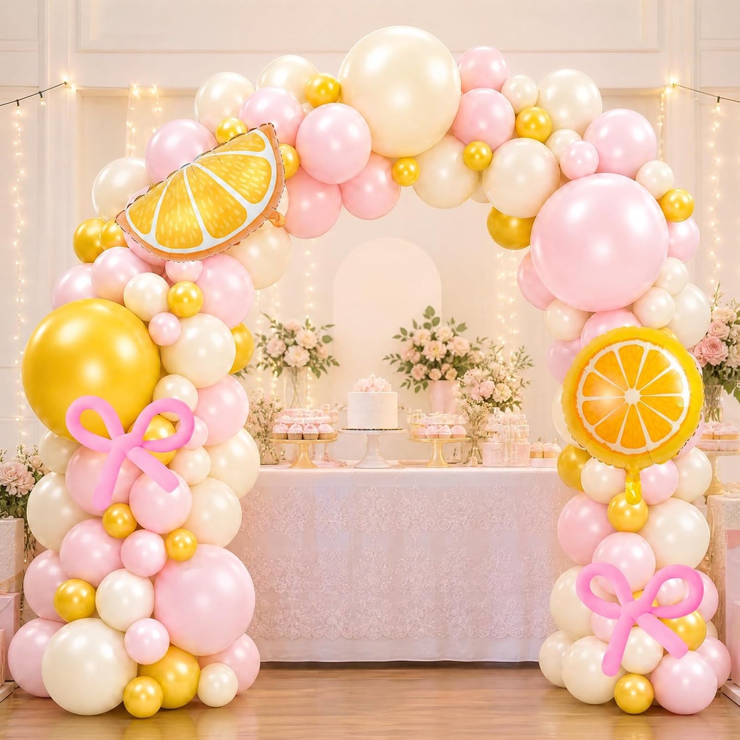 Lemon Balloon Arch Kit - 108 Pcs Pink and Yellow Balloon Arch Kit Supplies, Pastel Light Yellow Lemon Birthday Balloons Decorations for Lemonade Baby Shower Bridal Shower
