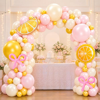 Lemon Balloon Arch Kit - 108 Pcs Pink and Yellow Balloon Arch Kit Supplies, Pastel Light Yellow Lemon Birthday Balloons Decorations for Lemonade Baby Shower Bridal Shower